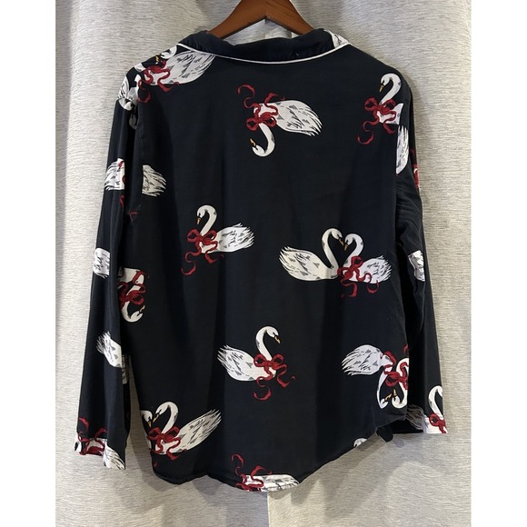 Victoria Secret Pajama Set Black Swan Print Long Sleeve Top & Pants Women's L - Picture 5 of 10